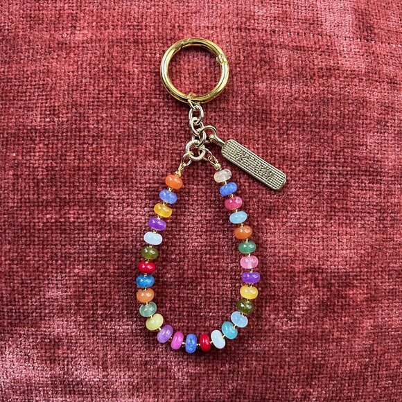 Beaded Bag Charm Multicolored Jade Gold Tone - Picture 7 of 8